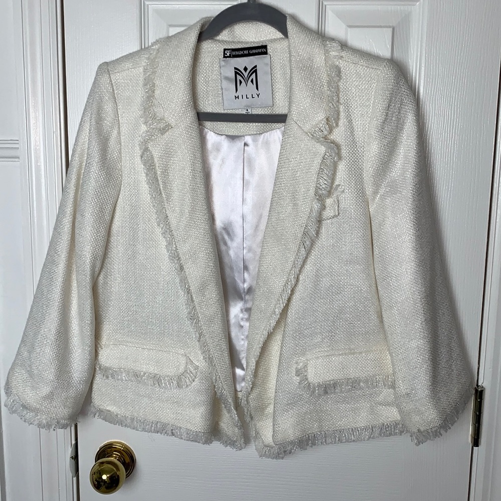 Bergdorf Goodman Milly tweed blazer white size 8